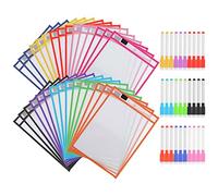 Ujjdwiurgh 30 Poches EffaçAbles à Sec Poches Organisation de Classe Parfaite Poches EffaçAbles à Sec RéUtilisables Fournitures D'Enseignement