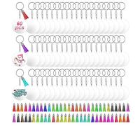 Ujjdwiurgh 350 PièCes Acrylique Clair Porte-CléS Blancs pour Vinyle avec Blancs, Glands, Anneaux de Saut, Anneaux Porte-CléS pour Bricolage Porte-CléS Artisanat