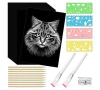 Ujjdwiurgh 37 Pièces Ensemble D'Art de Papier à Gratter Enfants Adultes Kits D'Artisanat de Planche à Gratter Papier à Gratter Enduit Noir Stylets et Pochoirs en Bois