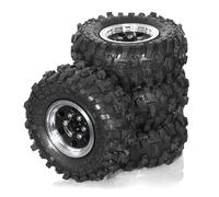Ujjdwiurgh 4 Pièces 51 mm 1,0 Pouce en Métal Beadlock Roue Pneu Ensemble pour 1/18 1/24 RC Crawler Voiture TRX4M SCX24 FCX24 Pièces de Mise à Niveau Noir