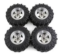 Ujjdwiurgh 4 Pièces 98 mm en Métal 1,9 Pouces Beadlock Jante de Roue en Caoutchouc Ensemble de Pneus pour 1/10 RC Crawler Car TRX4 D90 pour SCX10 II III Argent