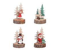 Ujjdwiurgh 4 Pièces de Décoration de Bureau en Bois pour Sapin de Noël, Père Noël, Bonhomme de Neige, Plaque en Bois pour Cadeau de An pour Enfants