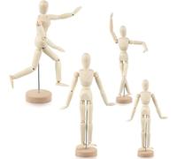 Ujjdwiurgh 4 Pièces Figurine de Mannequin en Bois Posable en Bois Modèle Humain Dessin Figure pour Croquis Peinture Décor de Bureau de Noël