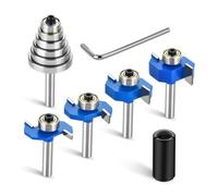 Ujjdwiurgh 4 Pièces Mèches de Toupie Tige 1/4 avec 6 Roulements Ensemble Mèche de Toupie à Feuillures pour Rainurage Du Bois avec Pince de Toupie 1/2 Po à 1/4 Po