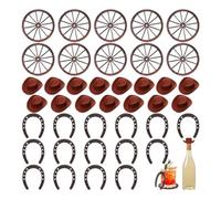 Ujjdwiurgh 40 Pièces de Fournitures de Fête sur le Thème Du Cow-Boy avec Fer à Cheval Chanceux, Chapeau de Cow-Boy et Roue en Plastique Rétro pour la Décoration D'Anniversaire.