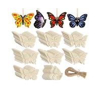 Ujjdwiurgh 40 Pièces D'Ornements Papillon Creux en Bois à Peindre, 8 Styles de Bricolage, Découpes en Bois Vierges Non Finies, Ornement pour Travaux Manuels à Suspendre