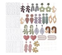 Ujjdwiurgh 44 Moules de Boucles d'oreilles en Résine, Moules en Silicone pour Résine Époxy, Fleur Géométrique, Feuilles en Forme de Cœur, Moulage en Silicone Époxy et Facile à Utiliser