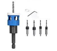 Ujjdwiurgh 5 Pièces/Ensemble de Forets à Tête Fraisée avec Butée de Profondeur Réglable, Ouvre-Trou à Faible Friction, Foret à Tête Fraisée pour Menuiserie