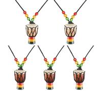 Ujjdwiurgh 5 PièCes SéRies Instrument Colliers Djembe Tambour Mini Pendentif Tambour Africain Collier en Bois Tambours et Percussion