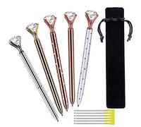 Ujjdwiurgh 5 Pièces Stylo Bille Gros Diamant Cristal,Fournitures de Bureau Stylo À Bille En Métal,Avec 5 Recharges de Stylo À Bille,1 Sac de Velours Noir, Encre Noire