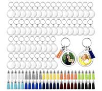 Ujjdwiurgh 50 Ensembles de Porte-Clés Photo en Acrylique avec Glands, Porte-Clés Photo Personnalisé à Faire Soi-Même, Porte-Clés Photo Vierge Transparent, et Facile à Utiliser
