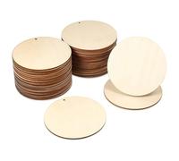 Ujjdwiurgh 50 PièCes Cercles en Bois DéCoupes Rondes Non Finies ÉTiquettes Pré-PercéEs Tranches Disques en Bois Vierges avec Pendentifs Trous (4 Pouces)