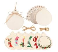 Ujjdwiurgh 50 Pièces de Décorations de Noël en Bois à Faire Soi-Même, Grandes Tranches de Bois Naturel Pré-Percées avec des Cercles en Bois pour L'Artisanat de Noël