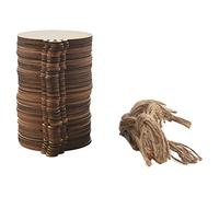 Ujjdwiurgh 50Pcs Bricolage Artisanat Ronde Boule En Bois avec 50Pcs Ficelles a Peindre, Ornements De Inacheves Naturels Vierges En Vrac Tranches pour La Decoration De Rustique