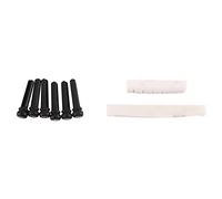 Ujjdwiurgh 6 Cordes de Chevalet D'Os de Guitare Acoustique et éCrou et 6Pcs Broches de Pont de Guitare en éBèNe Blanc + Noir
