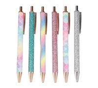 Ujjdwiurgh 6 PièCes SéRies Glitter Stylos à Bille Rose Gold Click Stylo à Bille en MéTal Glitter Stylo RéTractable Encre Noire Stylos à Point Moyen