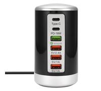 Ujjdwiurgh 65W USB Multi Port Charger Hub QC3.0 Chargeur 6 Ports Type C PD Chargeur Téléphone Portable Station de Chargement B Prise UE