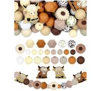 Ujjdwiurgh 76 Perles en Silicone en Forme de Vache - Perles en Forme D'Animal, Marron et Blanc pour Bricolage, Porte-Clés, Bracelets, Stylos