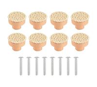 Ujjdwiurgh 8 PièCes Boho Rotin Commode Boutons Bois Tiroir Boutons à la Main Tissé en Osier Boutons Tirer la PoignéE pour Armoire DéCor à