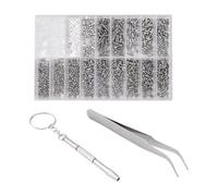 Ujjdwiurgh Assortiment de 1000 vis et écrous pour lunettes + 1 tournevis + 1 pince à épiler, kit de réparation de lunettes pour lunettes, ensemble d'outils de réparation pour montre/lunettes/lunettes