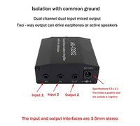 Ujjdwiurgh AUG202 Distributeur de MéLangeur Audio DC5-18V Amplificateur Lsolatioh de Bruit au Sol Amplificateur Double Canal 2 en 2 Sorties