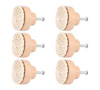 Ujjdwiurgh Boho Rotin Commode Boutons Ronds en Bois Tiroirs Boutons Faits à la Main en Osier Tissé et Vis pour Boho Meubles Boutons Beige 6 PièCe SéRie