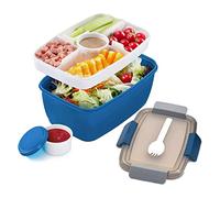 Ujjdwiurgh BoîTe à Lunch Adulte, 2000 Ml, BoîTe à Lunch avec Compartiments, BoîTe à Salade à 2 Niveaux à Emporter, Grande, Anti-Fuite Bleu