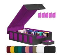 Ujjdwiurgh Boîte de Rangement pour Cartes à Échanger, Boîte de Rangement pour 5 Rangées de Cartes, Boîte Magnétique avec Couvercle Noir et Violet