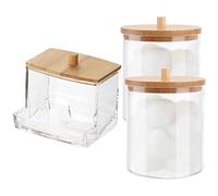 Ujjdwiurgh Boîte de Rangement pour Cotons-Tiges Distributeur de Boules de Coton/Écouvillons Boîte de Rangement avec Couvercle en Bambou Conteneur de Salle de