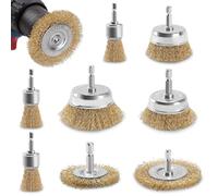Ujjdwiurgh Brosse à pour Perceuse, Lot de 9 Brosses à en Acier au, Brosses Abrasives à Gros Fils Ondulés avec Revêtement en Laiton