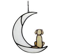 Ujjdwiurgh Cadeau de condoléances en verre teinté pour chien sur la lune pour cadeau, cadeau commémoratif jaune pour perte d'animaux domestiques, facile à installer
