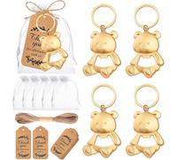 Ujjdwiurgh Cadeaux de Retour de Baby Shower 50 Pièces Ouvre-Bouteille en Forme D'Ours Porte-Clés pour Invités avec en Organza et Étiquettes