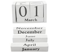 Ujjdwiurgh Calendrier PerpéTuel en Bois Vintage Shabby Chic Blocs Calendrier de Bureau Rustique CarréS en Bois Calendrier Bureau à Domicile Blanc