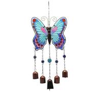 Ujjdwiurgh Carillon à vent en forme de gros papillon en fer peint en verre et tube métallique Bleu