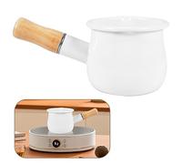 Ujjdwiurgh Casserole une Lait en éMail, Mini-RéChaud une Beurre 10Cm Casserole avec une PoignéE en Bois, Taille idéale pour Chauffer de Petites Portions Liquides. (Blanc)