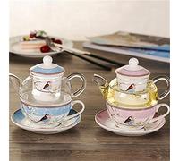 Ujjdwiurgh CéRamique Fleur ThéIèRe Fleur Oiseau Tasse Soucoupe en Verre RéSistant Une la Chaleur Pot Ensemble Tasse Une Café AprèS-Midi Thé Thé Ensemble Rose