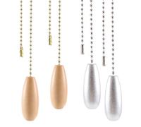 Ujjdwiurgh ChaîNe de Ventilateur de Plafond 4 PièCes Tire la ChaîNe de Traction en Bois ChaîNe de Traction pour ChaîNe de Ventilateur de Lampe de Plafond (Couleur Argent et Bois)