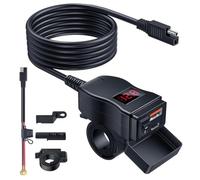 Ujjdwiurgh Chargeur USB de Moto, Double USB Type C PD et Chargeur de Téléphone de Moto Quick Charge 3.0 avec Voltmètre et Interrupteur Marche/Arrêt