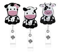Ujjdwiurgh Clips de Bobine de Badge de Vache Bobine de Badge D'Infirmière en Arcylique Porte-Cartes D'Identité Mignons avec Clip Pivotant 3 Pièces