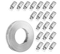 Ujjdwiurgh Colliers de Serrage 20 Pieds, Sangle Métallique + 20 Attaches, Colliers de Serrage en Acier Inoxydable Découpés sur Mesure, Réglables, Grand Ver, Durables, Faciles à Utiliser