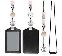 Ujjdwiurgh Cordons rétractables pour badges d'identité et porte-clés avec support en cuir synthétique pour enseignant, cordon détachable pour femme, rose