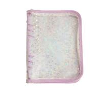 Ujjdwiurgh Couverture de Classeur A5 avec Fermeture Éclair, Étoiles Scintillantes, Classeur A5 à 6 Anneaux, Coque Rechargeable en PVC Transparent Violet Environ 19 X 24,8 cm