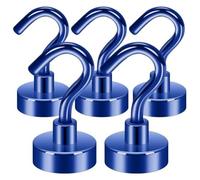 Ujjdwiurgh Crochets Magnétiques, Aimants de Terre Robustes de 27 Lb avec Crochet pour Réfrigérateur, Crochet de Croisière pour Suspendre, (Bleu, Paquet de 5)