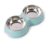 Ujjdwiurgh de Chat en Acier Inoxydable de Chiens Mignons Doubles Bol de Chat Vert