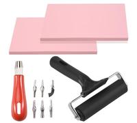 Ujjdwiurgh de Fabrication de Timbres en Caoutchouc, Trousse D'Outils D'Impression de Blocs, Coupe-LinoléUm avec 6 Lames de Type, Papier Calque pour la Sculpture de Timbres