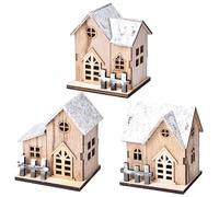 Ujjdwiurgh Décor de Maison de Village de Noël Décor Rustique en Bois avec Lumière Lanterne de Noël Décor pour Village Collection Ornements de Noël 8x7x9.5cm