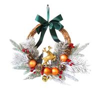 Ujjdwiurgh Décorations de Noël Couronne de renne de Noël pour porte d'entrée avec boule de Noël, pommes de pin, clochettes, porte de Noël