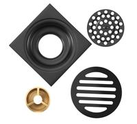 Ujjdwiurgh Drain de Douche Carré de 4 Pouces avec Grille de Protection Amovible, Ensemble de Drain de Plancher Anti-Encrassement et en Laiton avec Passoire pour SèChe-Cheveux, Noir Mat