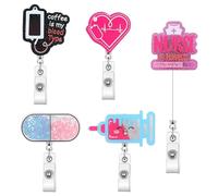 Ujjdwiurgh Enrouleur de Badge D'Infirmière Mignon Porte-Badge Cna Porte-Badge D'Identification Rétractable avec Clip 5 Pièces Bobine de Badge en Acrylique avec Pince Crocodile