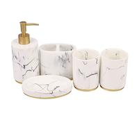 Ujjdwiurgh Ensemble d'accessoires de salle de bain, 5 pièces, ensemble de salle de bain, collection marbre avec distributeur de savon, pompe, porte-brosse à dents, porte-savon